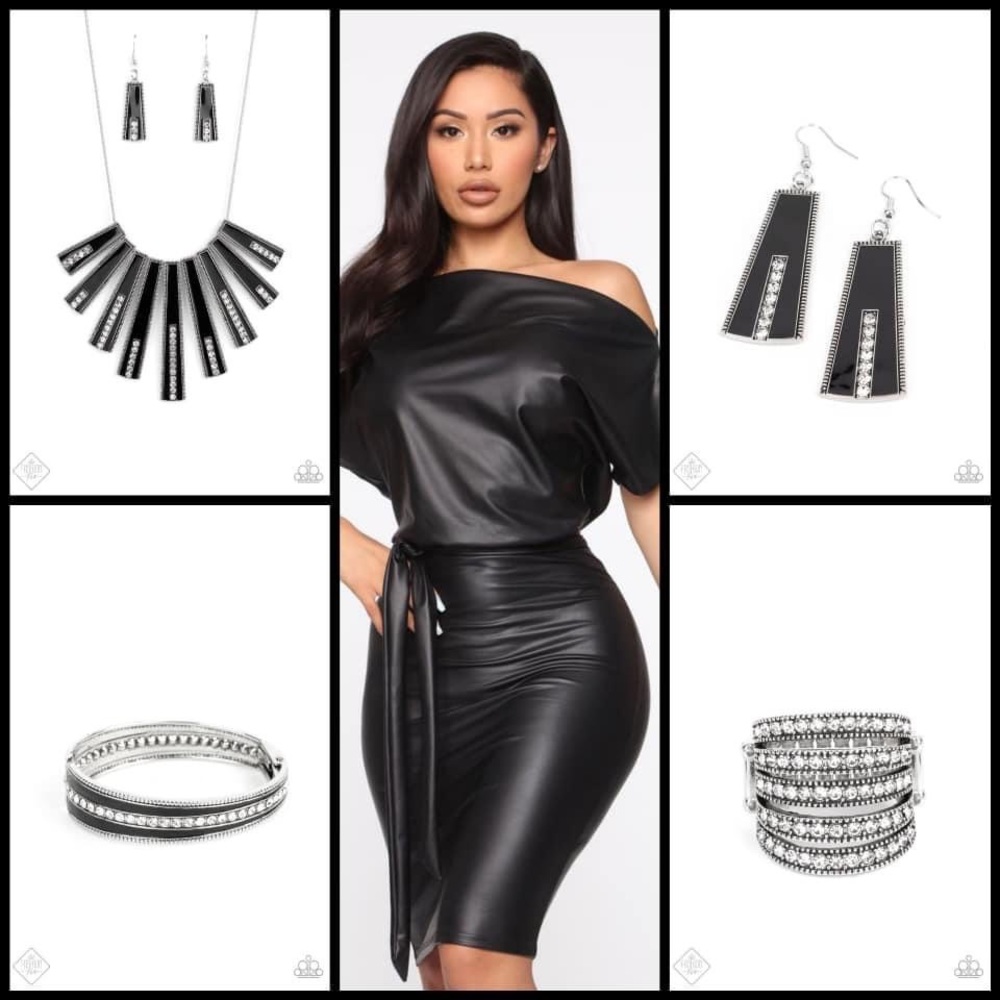 4 piece jewelry set black and silver.